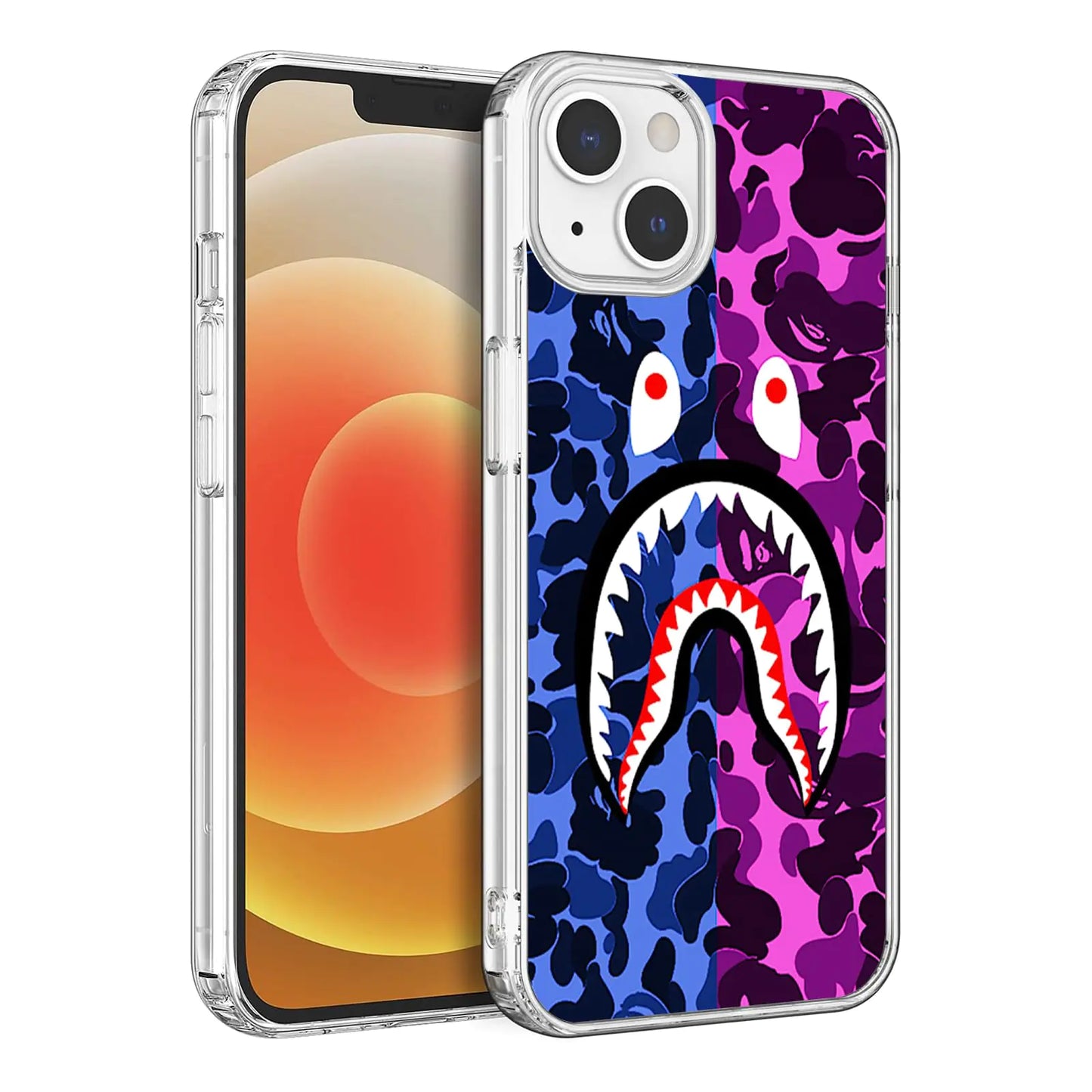 Compatible with iPhone 13 Case Cartoon TPU Full Body Protection Shockproof Drop Protection Clear Case(Fashion-Bape-Shark-7)