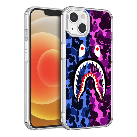 Compatible with iPhone 13 Case Cartoon TPU Full Body Protection Shockproof Drop Protection Clear Case(Fashion-Bape-Shark-7)