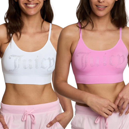 Juicy Couture Womens 2 Pack Seamless Comfort Lounge Wirefree Bralette (US Alpha Large Regular Regular Pink Please/White)