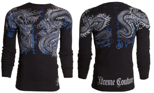 Xtreme Couture by Affliction Mens Thermal Shirt Double Up L Black