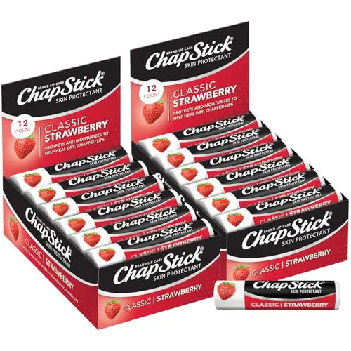 ChapStick Bulk Classic Strawberry Lip Balm 24-Count – Tinted Lip Moisturizer Juicy & Sweet 0.15 Oz Ea